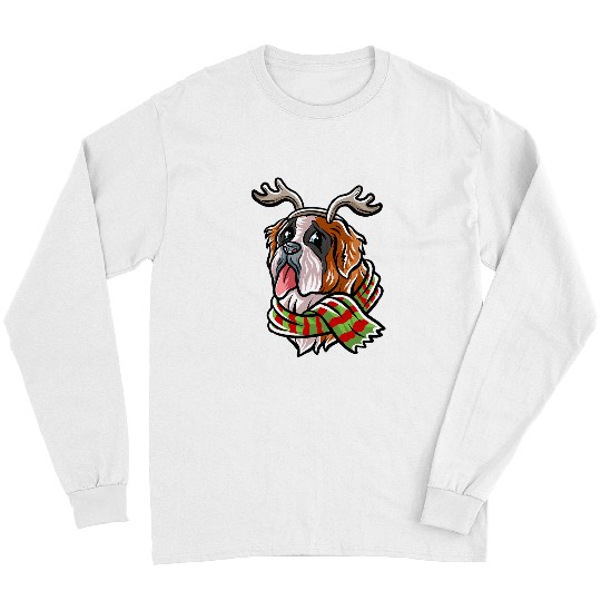 Dog Saint Bernard Merry Woofmas Saint Bernard Reindeer Dog Christmas Dogs Long Sleeves