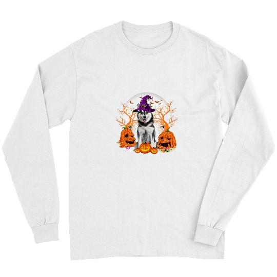 Dog Husky Halloween Husky Dog Jack O Lantern Pumpkin 28 Long Sleeves