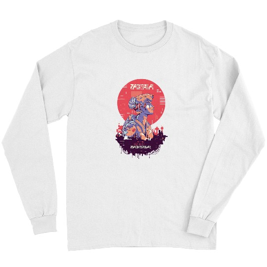 Anime Manga Cyber Punk Boy Over Red Sun Dystopian landscape Long Sleeves