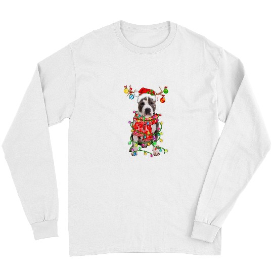 Bully Dog Christmas Lights Pitbull Dog Puppy xmass Pajama 209 Pitbull Dog Long Sleeves