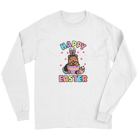 Easter Kawaii Bunny Beaver Cute Spring Egg Hunting Kids Long Sleeves