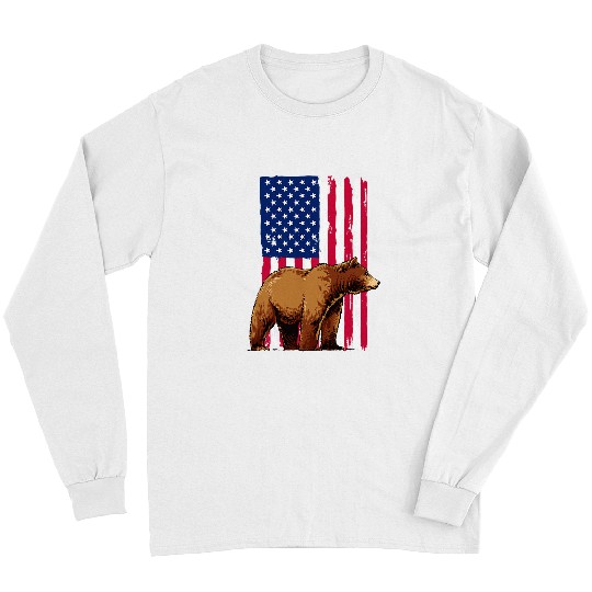 Funny Bear Grizzly Bear Lovers American USA Flag Cute Bears Long Sleeves