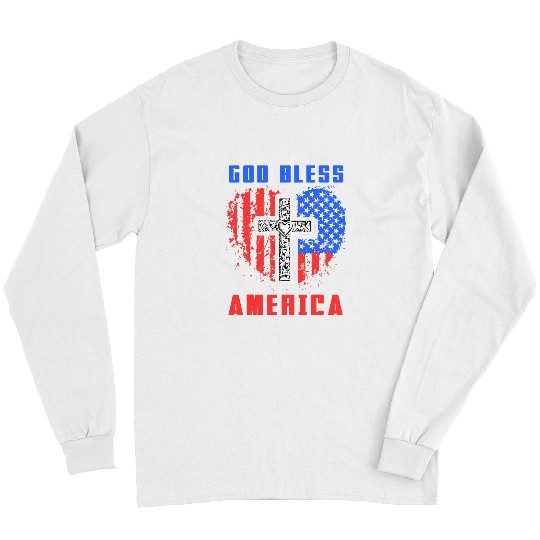 Christian Bless America For Men USA Flag Christian Patriotic Christ Long Sleeves