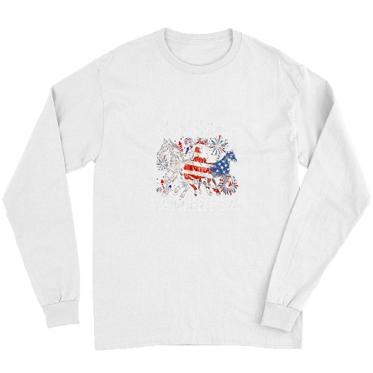 Christian Independence Day God Bless America Patriotic Horse Lover Christ Long Sleeves