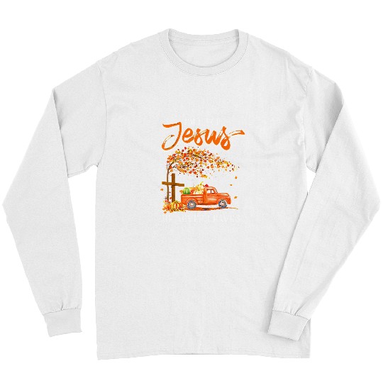 Christian Jesus Christ Christian Fall For Jesus He Never Leaves Orange Car Maple Leaves 58 Bible Verse Christ Long Sleeves