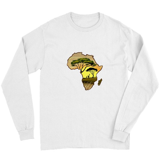 Africa Map landscape of the sunset in the Savannah giraffe Long Sleeves