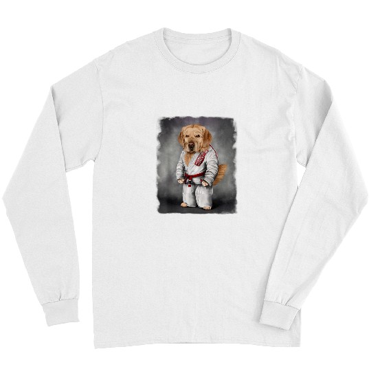 Golden Retriever Dog Judo Karate Master in White Judogi Long Sleeves