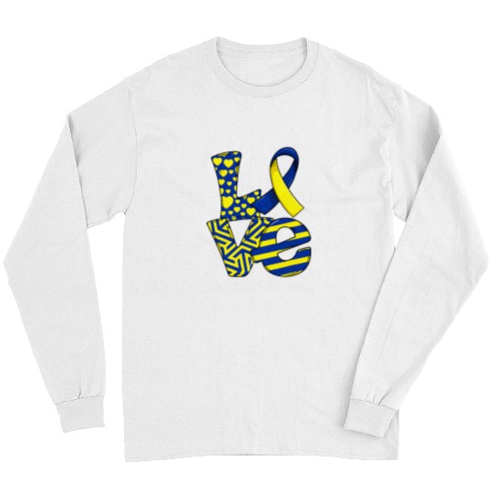 eGLL Love Blue Yellow Ribbon Down Syndromes Awareness Month Long Sleeves