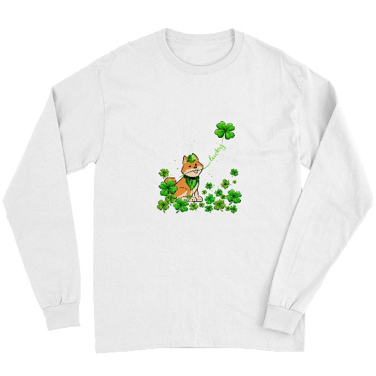 Dog Shiba Inu Irish Green Shamrock Clover St Patricks Long Sleeves