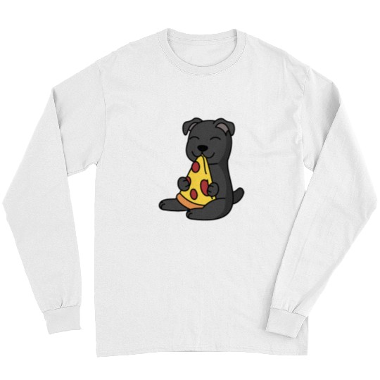 Dog Staffordshire Bull Terrier Eating Pizza Dog Long Sleeves