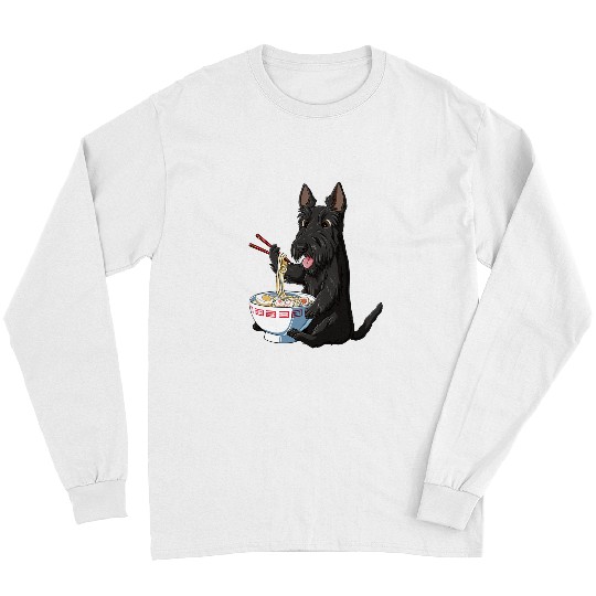 Dog Scottish Terrier Funny Japanese Kawaii Ramen Scottie Dog Scottish Terrier Long Sleeves