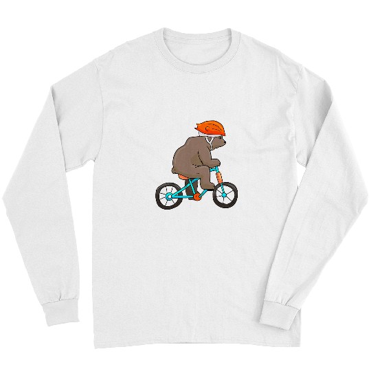 Funny Bear On A Bicycle Cute Bears Long Sleeves