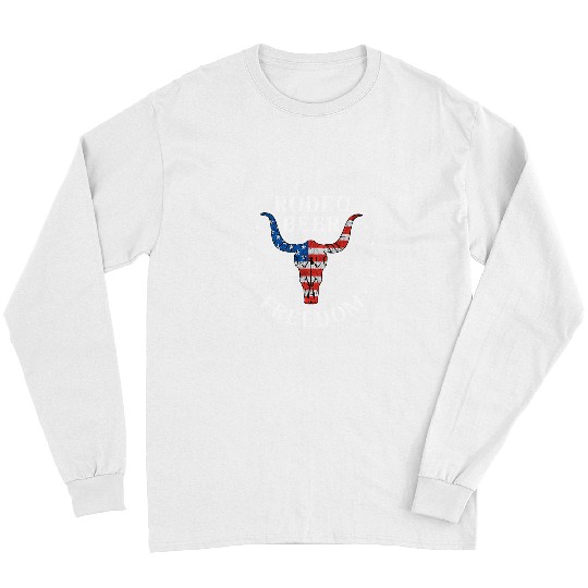 American Flag Cow Skull th Of July Cowboy Western Rodeo Long Sleeves