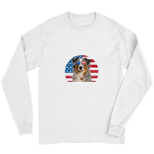 Blue Merle Aussie Dad Australian Shepherd Dog American Flag Long Sleeves