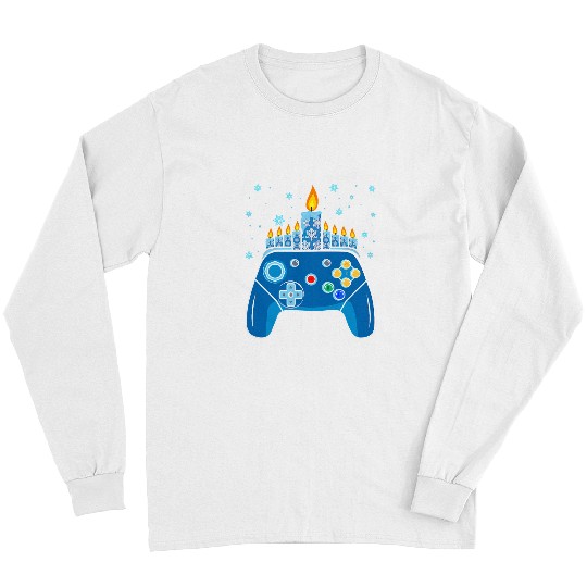 Game Gaming Video Game Controller Hanukkah Menorah Candles 489 Gamer Loving Game Long Sleeves