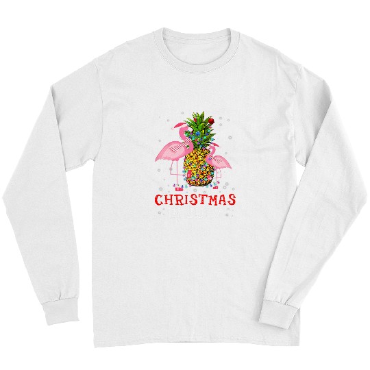 Pink Flamingo Christmas in July Funny Flamingo pineapples Summer Flamingos Long Sleeves