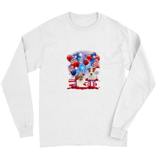 Dog Jack Russell Terrier Firework American Flag 4th Of July Dog Long Sleeves