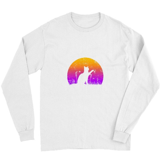 Cat with butterfly sunset Long Sleeves