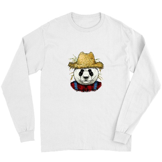 Pandas Giant Panda Farmer Farming Agriculture Rancher Animal Lover 128 Long Sleeves