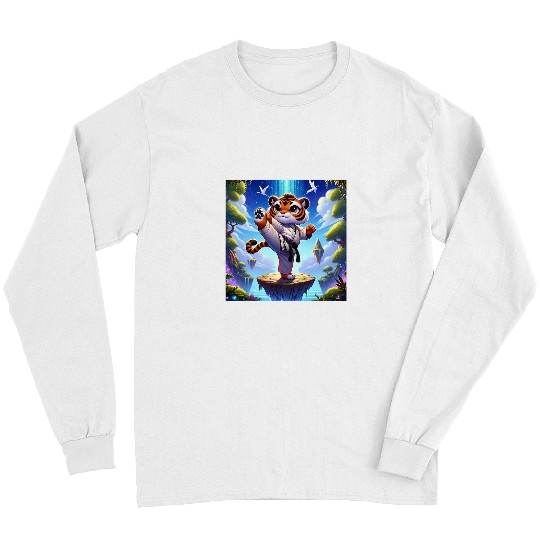 Kawaii Tiger Karate Adorable Pose Karate Master Long Sleeves