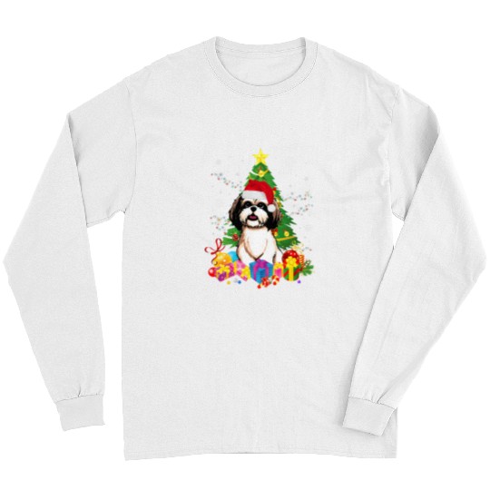 Shih Tzu Christmas Tree Shih Tzu Santa Hat Light xmass Gift Long Sleeves