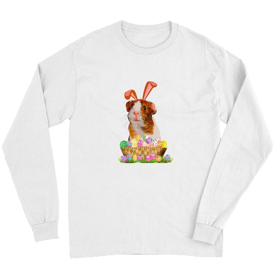 Funny Guinea Pig With cute Bunny Ears Easter Day Eggs Basket 22 Long Sleeves