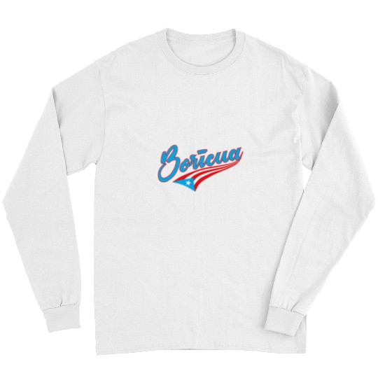 Boricua Bandera Puerto Rico Flag Lettering Art Long Sleeves