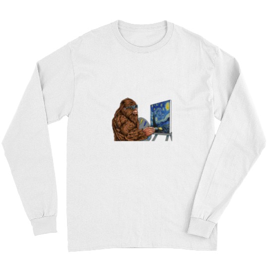 Funny Sasquatch bigfoots Painting Starry Night Van Gogh Long Sleeves