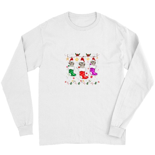 Shih Tzu Christmas Lights Gift Funny xmass Dog Lover Mom Long Sleeves