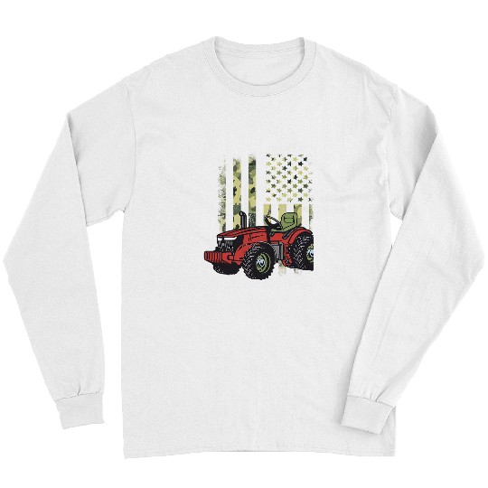 Tractor driving Patriotic Camouflage American Flag Farm Tractor Long Sleeves