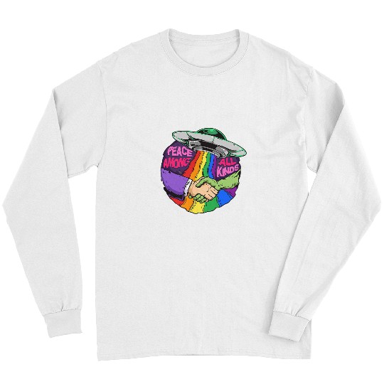 LGBT Pride Peace Among All Kinds Human and Alien Handshake UFO LGBTQ Long Sleeves