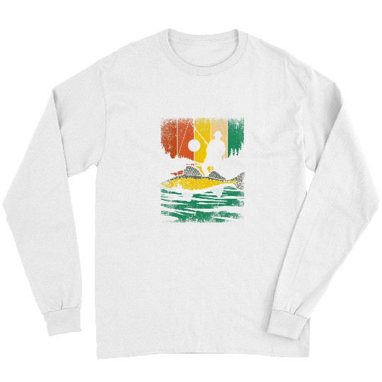 Fishing Retro Walleye Fishing Freshwater Fish Fisherman Angler Fisher Long Sleeves