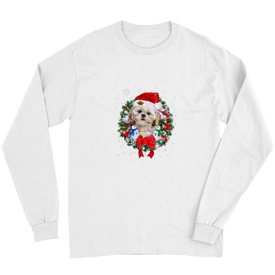 Shih Tzu Christmas Wreath Decoration xmass Pajamas Long Sleeves