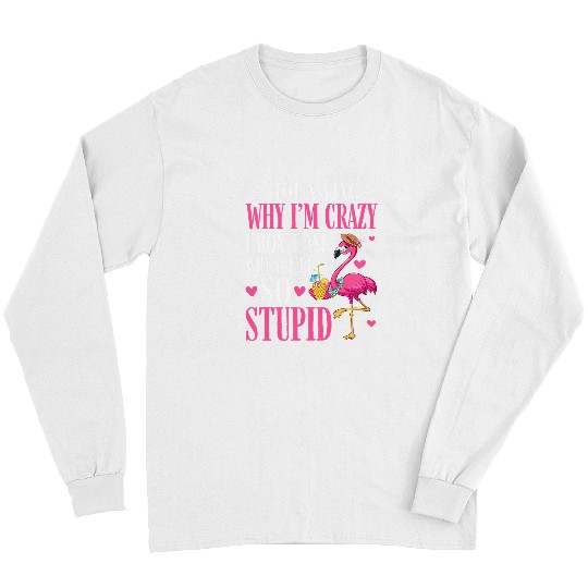 Pink Flamingo Stop Asking Why Im crazys Flamingo Pink Funny Women 1 Flamingos Long Sleeves