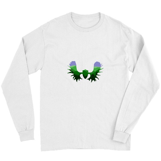Bull Moose Antlers Tree Line Landscape Forest Mountains Long Sleeves