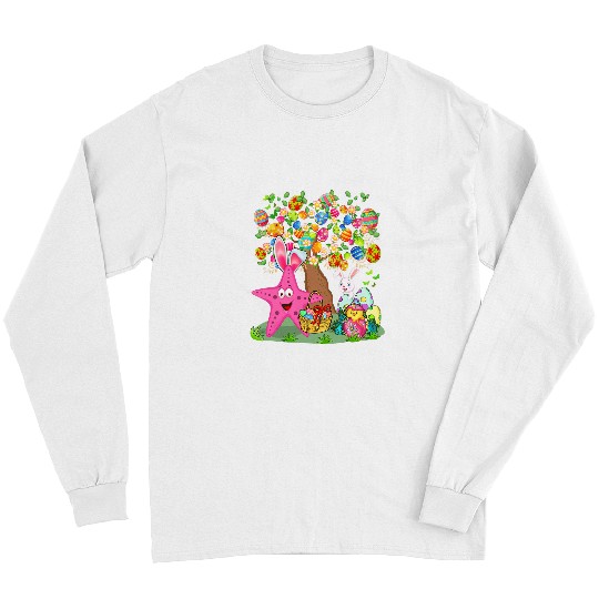 Bunny Starfish Hunting Easter Eggs With Chick Cute Tree Long Sleeves