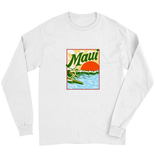 Surf Life Maui vintages Hawaii Retro Surfer Ocean Surfing Beach Waves Long Sleeves