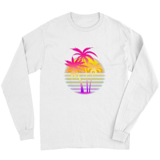 Surf Life Retro 1980s 1990s Vaporwave Palm Trees Sunset Surf Ocean Art Long Sleeves