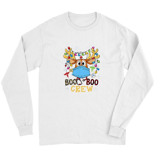 Nursing Christmas 2Boo Boo Crew Reindeer nurses Leopard Plaid Red 89 Long Sleeves