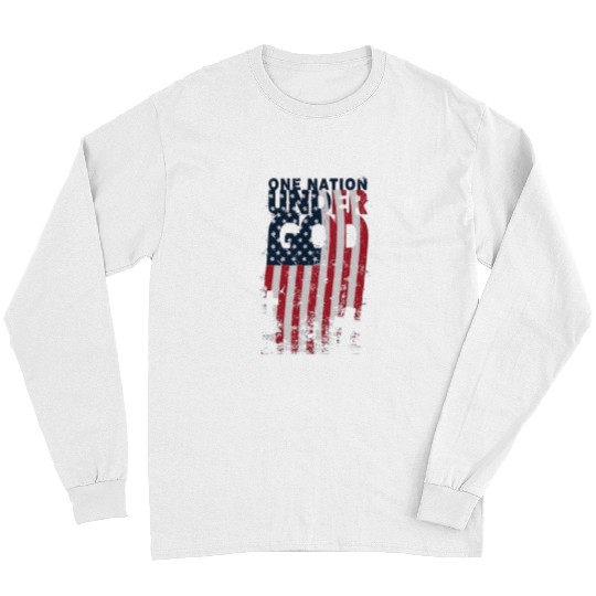 Christian ONE NATION UNDER GOD Christian Cross American Flag Christ Long Sleeves