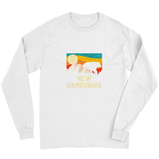 Funny Bear New Hampshire Nature Wild Bear Retro Sunset Hiking Cute Bears Long Sleeves