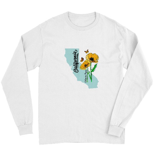 californias Poppies Flower Botanical Illustration Women Girls Long Sleeves