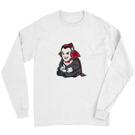 Gaming Halloween Vampire Scary Gamer Dracula Pew Boys Kids Long Sleeves