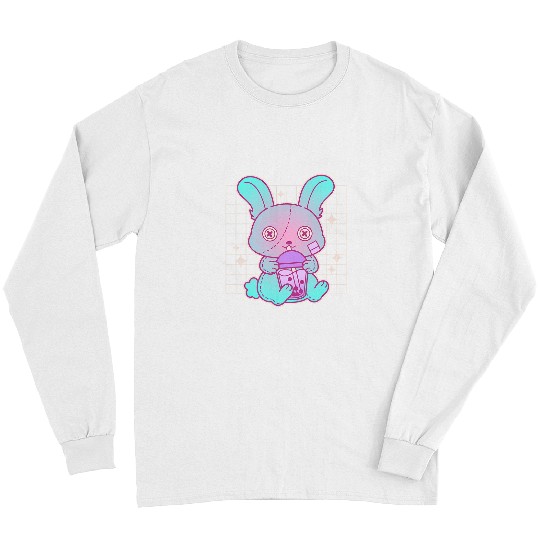 Rabbits Pastel Goth Bunny Drinking Boba Tea Bubble Tea Voodoo Long Sleeves