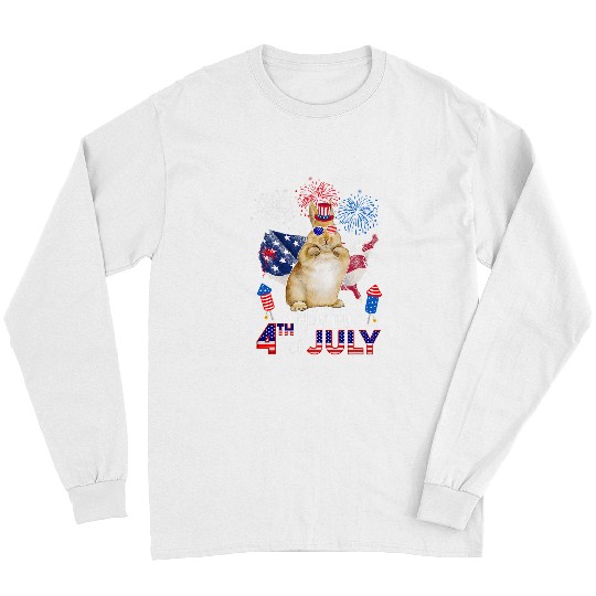 Rabbits Proud American Flag Fireworks Lover Happy 4th Of July Long Sleeves