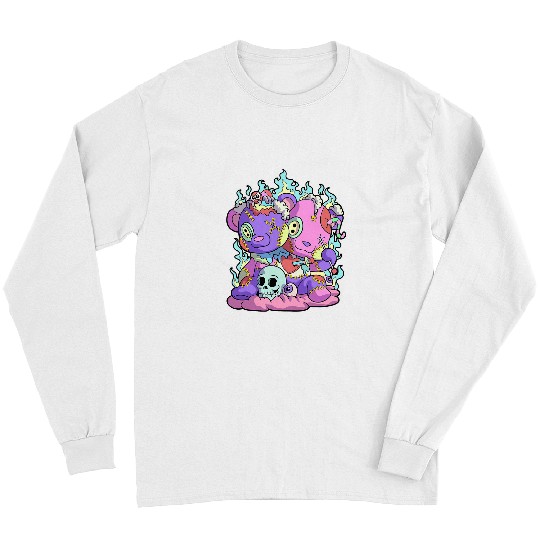 Funny Bear Kawaii Pastel Goth Teddy Bear Skull Flames Eyes Cute Bears Long Sleeves
