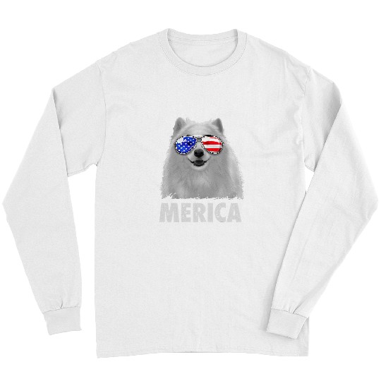 Dog Samoyed 4th of July Merica Men American Flag Sunglasses 107 Long Sleeves