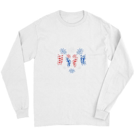 Butterfly USA Flag Cute 4th of July Fireworks Patriotic Long Sleeves