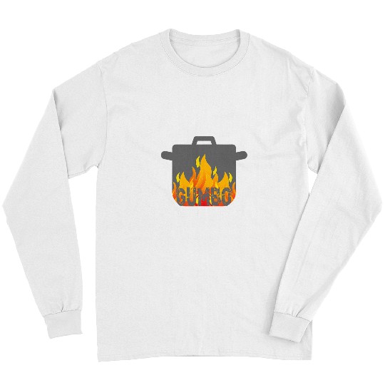 Gumbo Pot Cooking Over Flames Drawing Illustration for Chef Long Sleeves