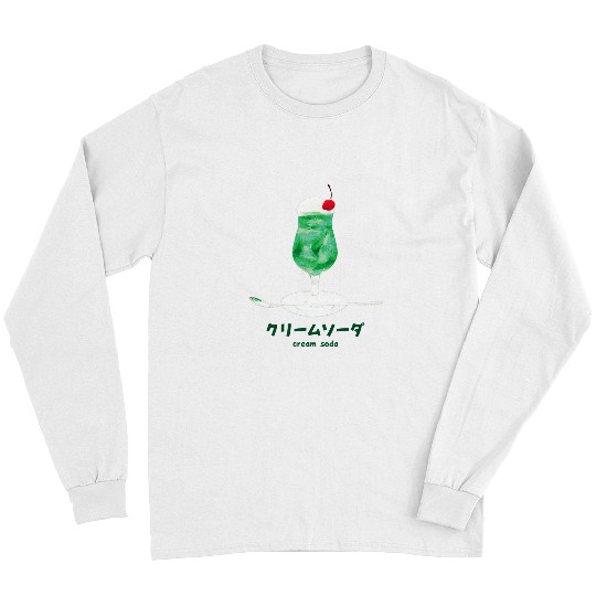 Cream Soda Melon Soda Illustration Beautiful Watercolor Easy Cute Stylish Coffee Shop Showa Retro T Long Sleeves